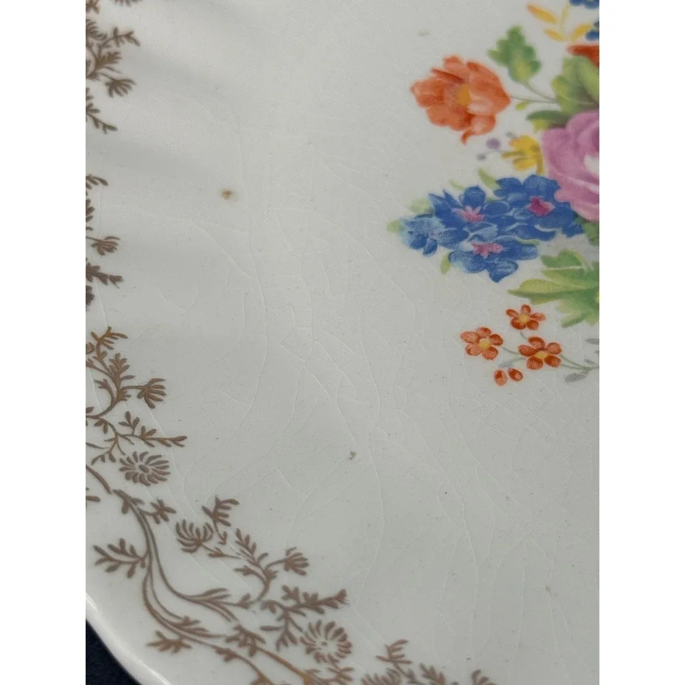 Vintage Cottagecore Southern‎ Potteries Floral Dinner Plate 22Kt Gold Filigree
